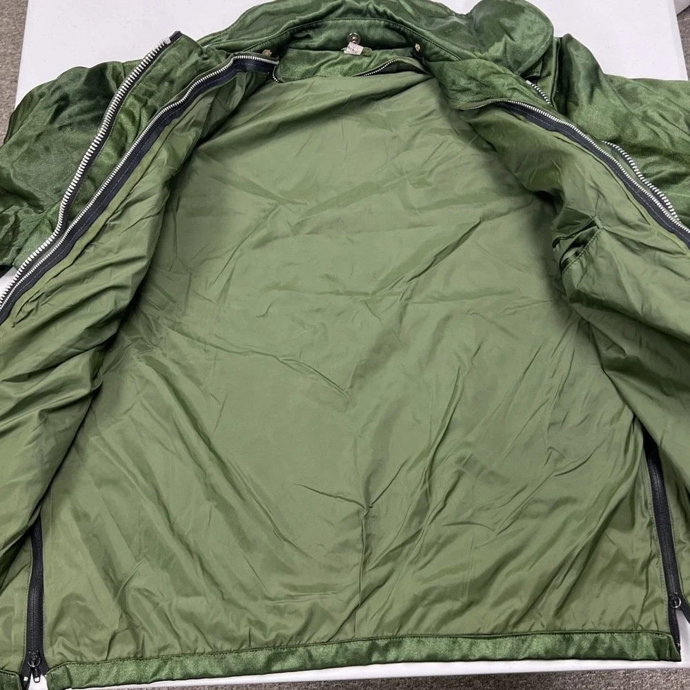 70s/80s Satin Utility Jacket Mens L Green Vintage Zip Up Bomber Side Vents
